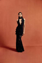 Halter Lace Ruffle Maxi Dress H7075