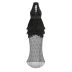 Halter Lace Ruffle Maxi Dress H7075