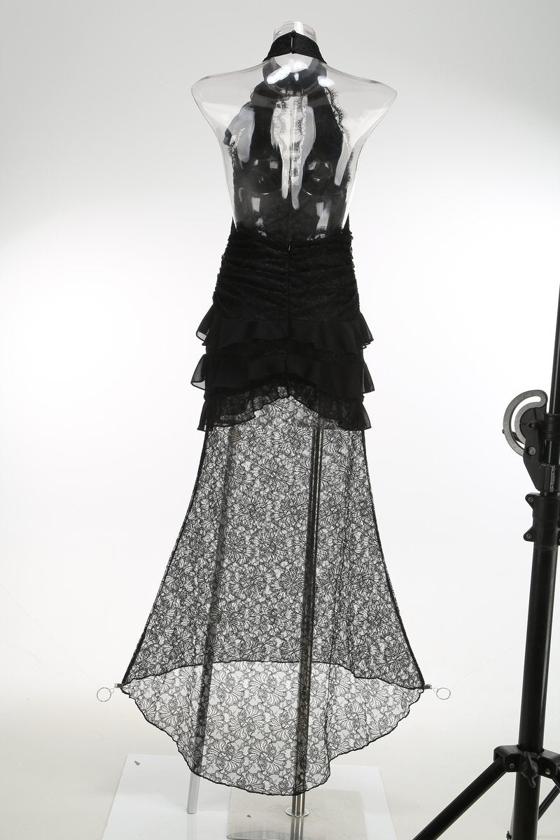 Halter Lace Ruffle Maxi Dress H7075