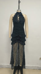 Halter Lace Ruffle Maxi Dress H7075