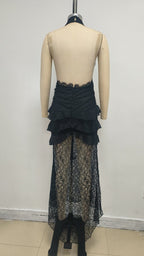 Halter Lace Ruffle Maxi Dress H7075
