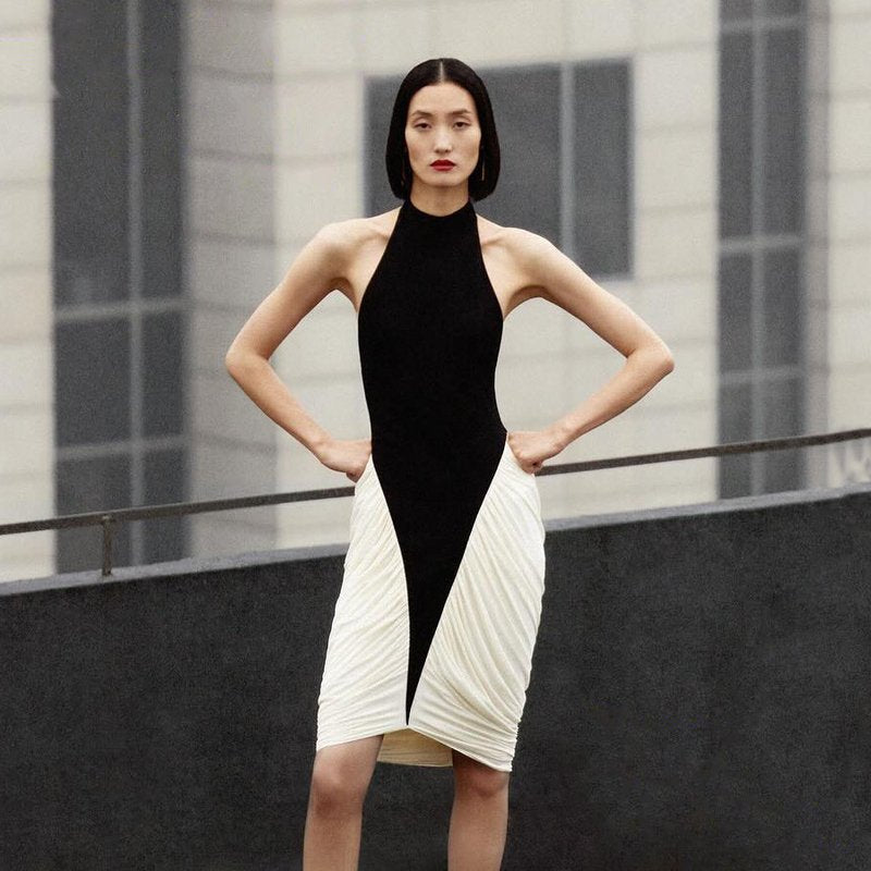 Halter Neck Asymmetric Midi Dress H6880