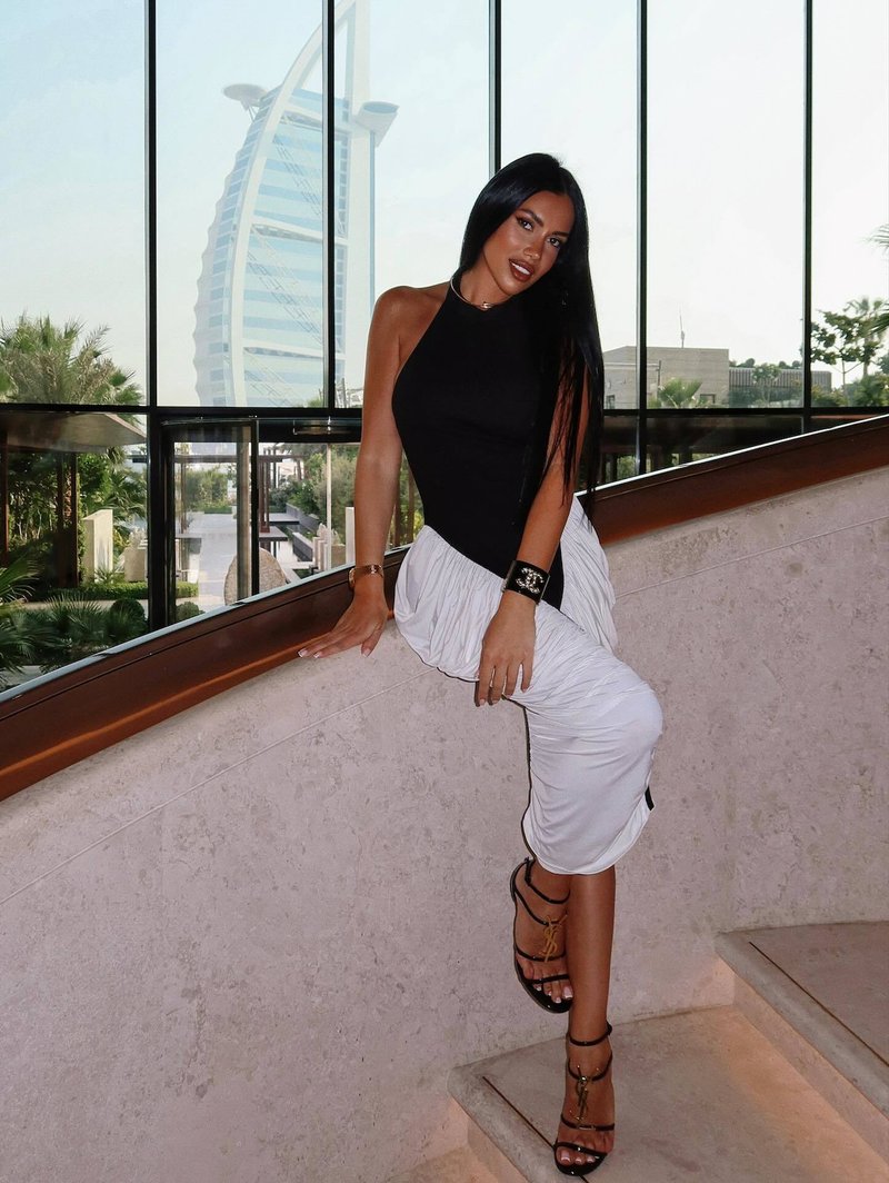 Halter Neck Asymmetric Midi Dress H6880