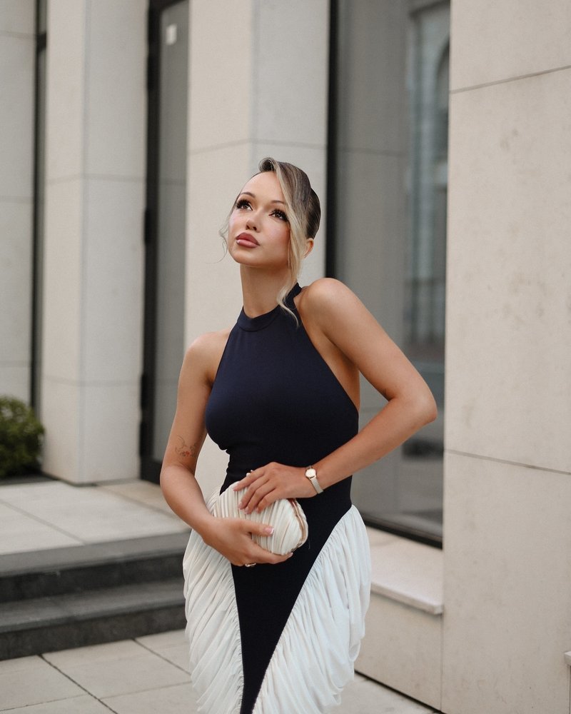 Halter Neck Asymmetric Midi Dress H6880