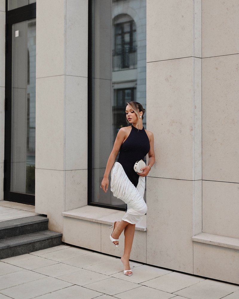 Halter Neck Asymmetric Midi Dress H6880