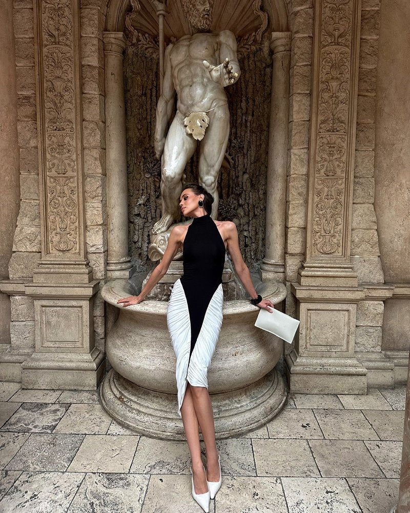 Halter Neck Asymmetric Midi Dress H6880