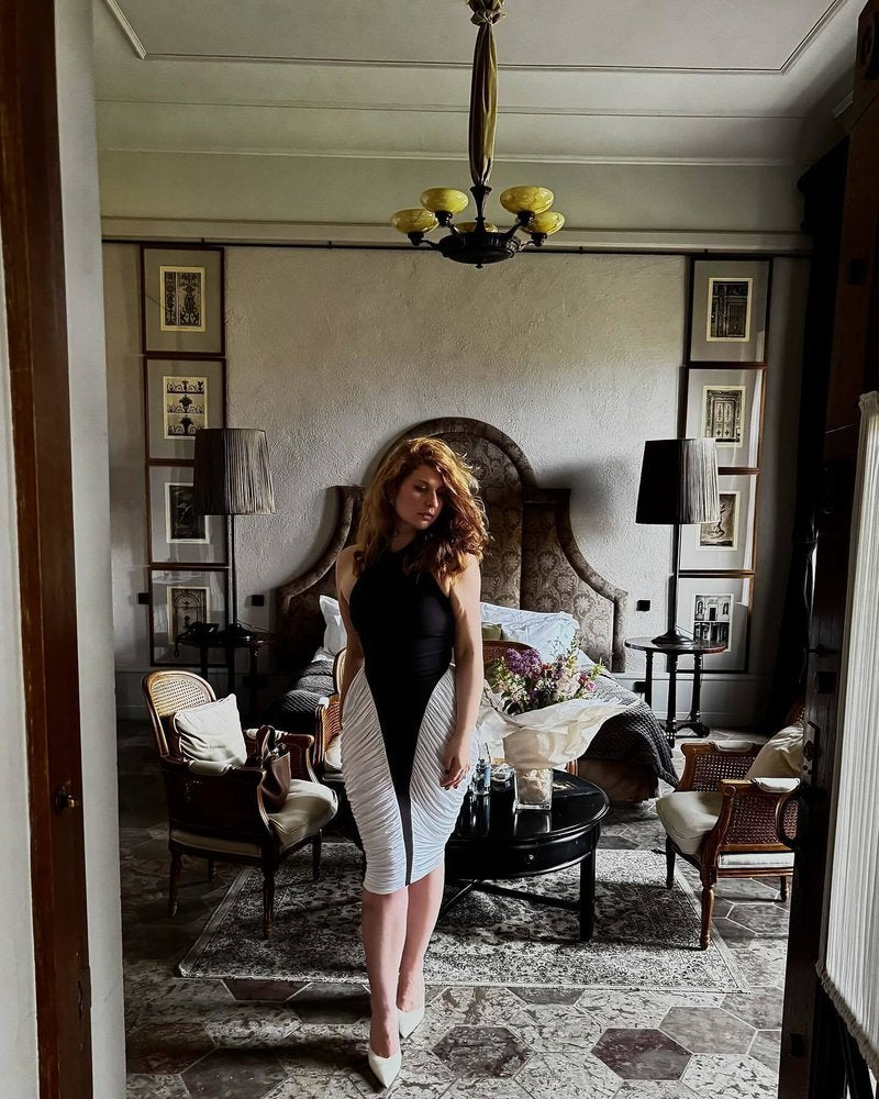 Halter Neck Asymmetric Midi Dress H6880