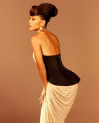 Halter Neck Beige and Black Maxi Dress H6747