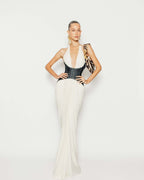 Halter Neck Beige and Black Maxi Dress H6747