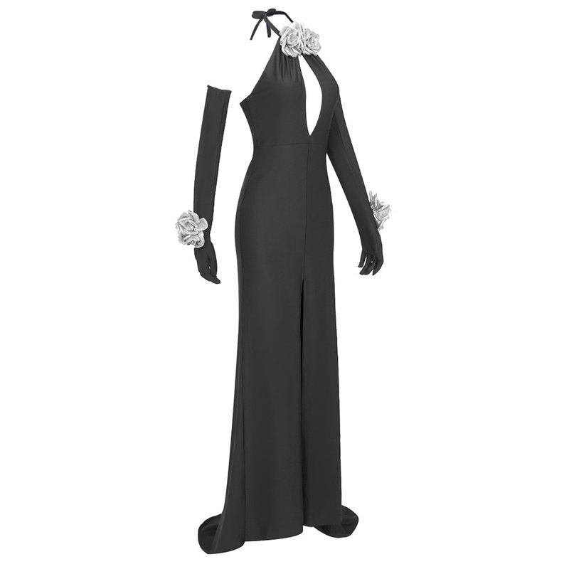 Halter Neck Black Mermaid Gown H6192