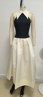 Halter Neck Contrast Maxi Dress H6827
