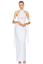 Halter Neck Draped White Maxi Dress H6426