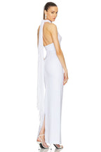 Halter Neck Draped White Maxi Dress H6426