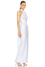 Halter Neck Draped White Maxi Dress H6426