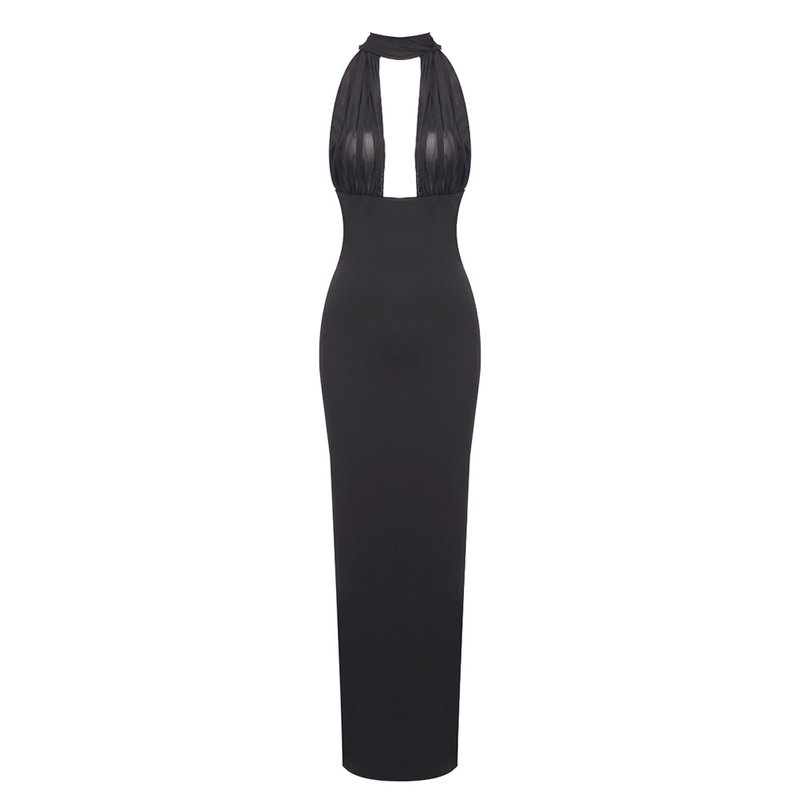 Halter Neck Draped White Maxi Dress H6426