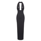 Halter Neck Draped White Maxi Dress H6426