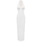 Halter Neck Draped White Maxi Dress H6426