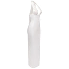 Halter Neck Draped White Maxi Dress H6426