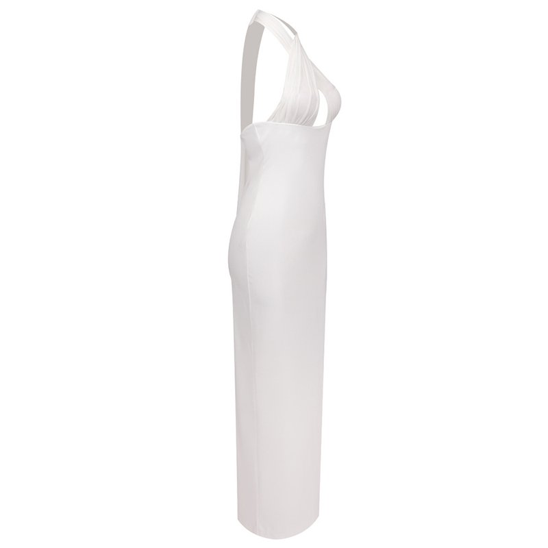 Halter Neck Draped White Maxi Dress H6426