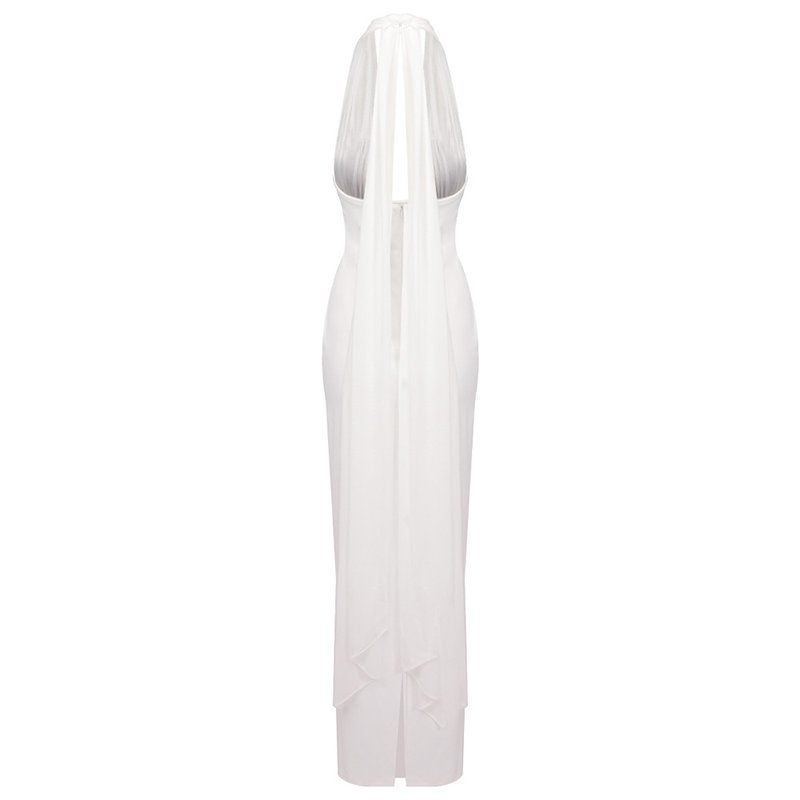 Halter Neck Draped White Maxi Dress H6426