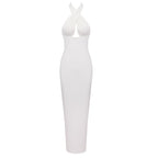 Halter Neck Draped White Maxi Dress H6426