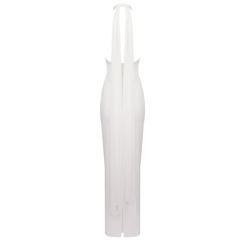 Halter Neck Draped White Maxi Dress H6426