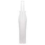Halter Neck Draped White Maxi Dress H6426