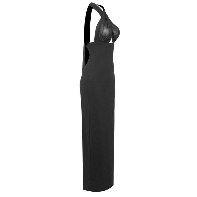 Halter Neck Draped White Maxi Dress H6426
