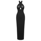 Halter Neck Draped White Maxi Dress H6426