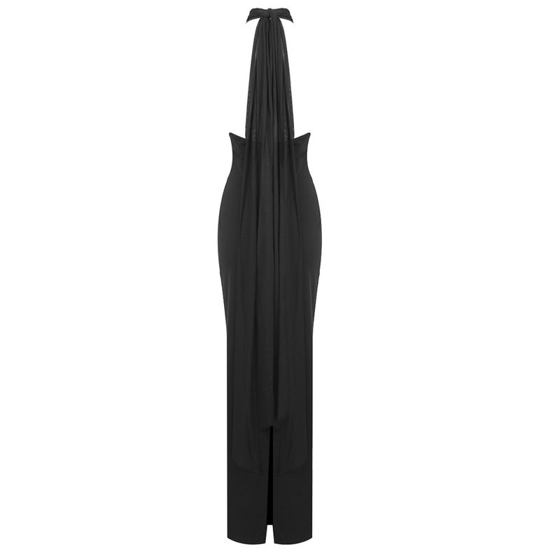 Halter Neck Draped White Maxi Dress H6426