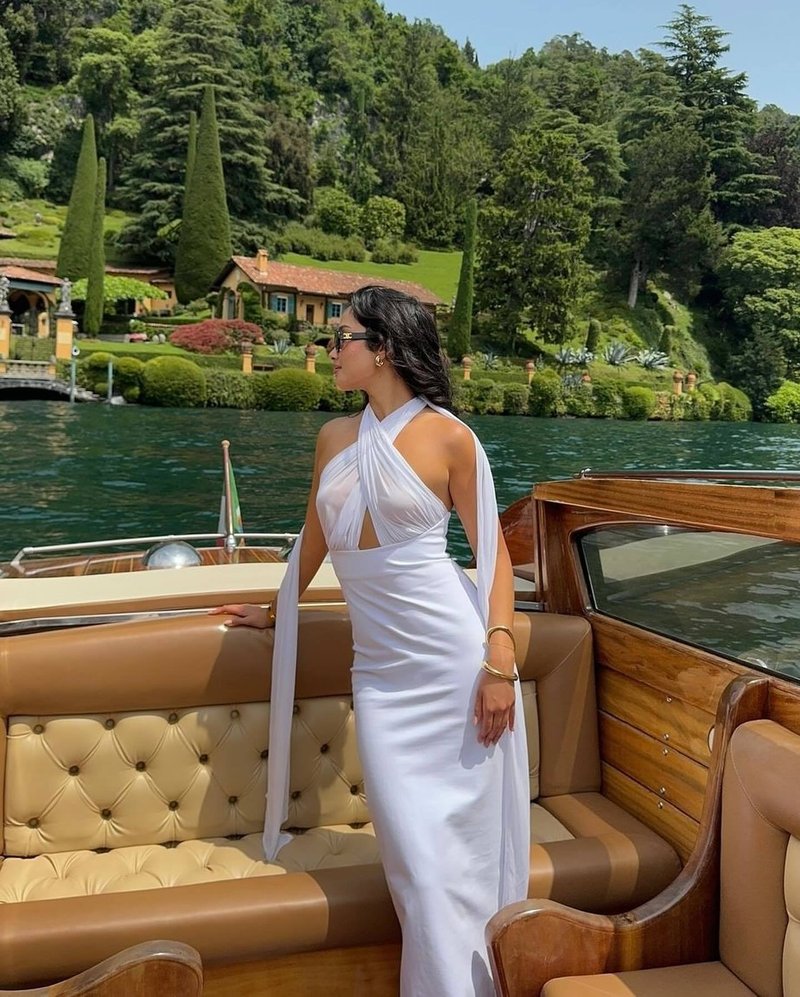Halter Neck Draped White Maxi Dress H6426