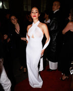 Halter Neck Draped White Maxi Dress H6426