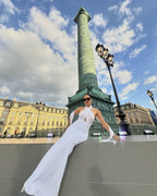 Halter Neck Draped White Maxi Dress H6426