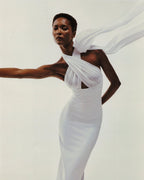 Halter Neck Draped White Maxi Dress H6426