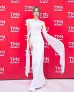 Halter Neck Draped White Maxi Dress H6426