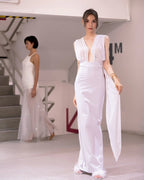 Halter Neck Draped White Maxi Dress H6426