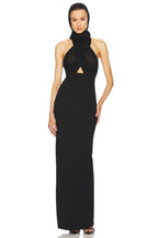 Halter Neck Draped White Maxi Dress H6426