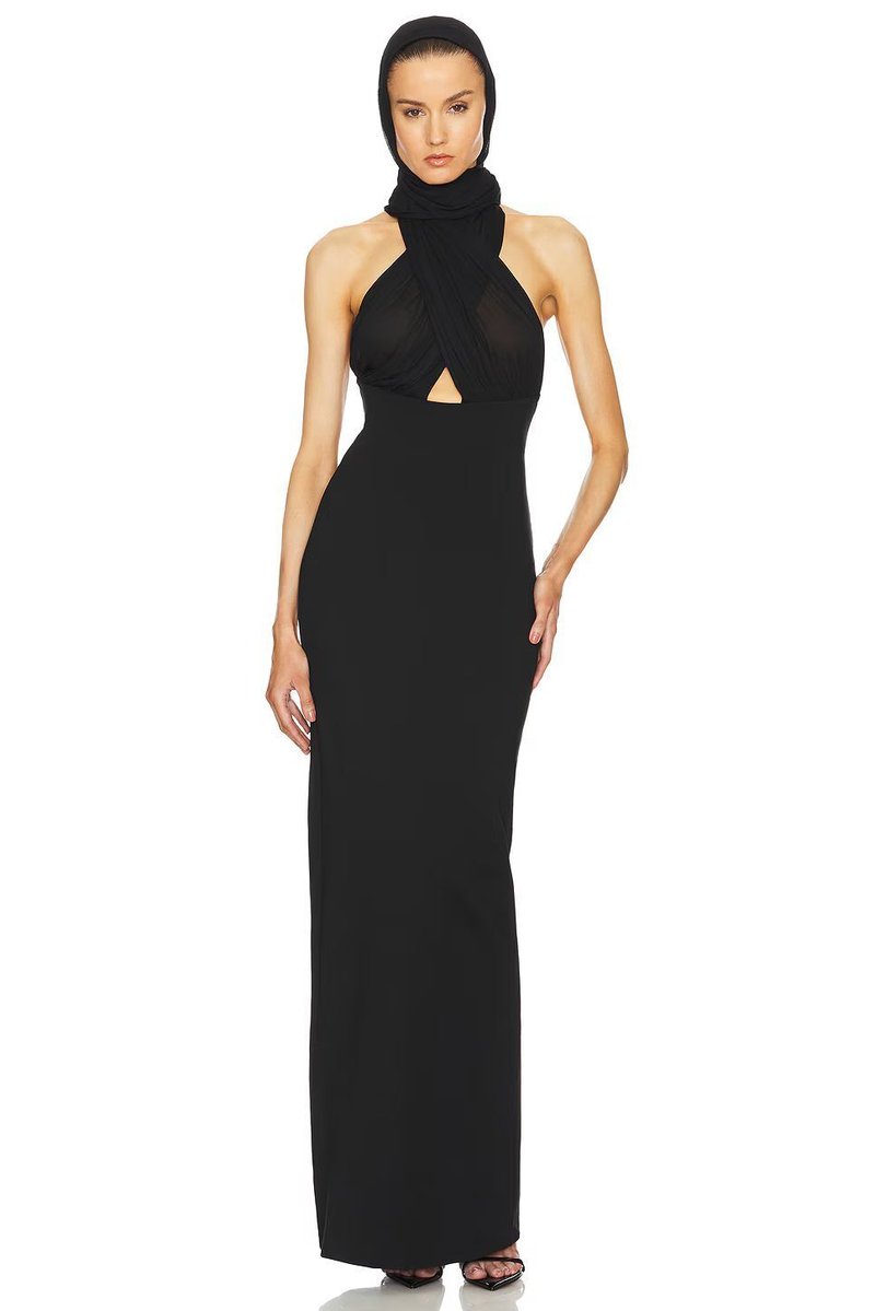 Halter Neck Draped White Maxi Dress H6426