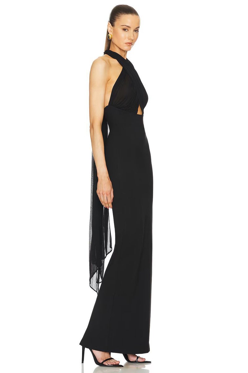 Halter Neck Draped White Maxi Dress H6426