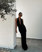 Halter Neck Draped White Maxi Dress H6426