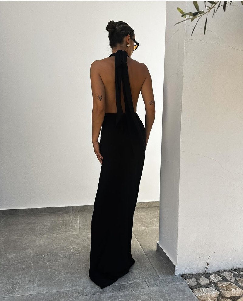Halter Neck Draped White Maxi Dress H6426