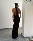 Halter Neck Draped White Maxi Dress H6426
