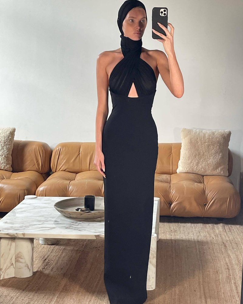 Halter Neck Draped White Maxi Dress H6426