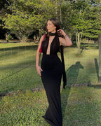 Halter Neck Draped White Maxi Dress H6426