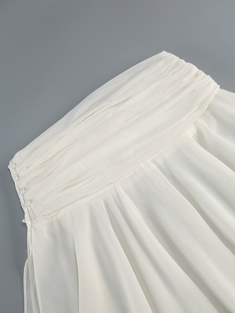 Halter Neck Pleated Asymmetric Skirt Set H7151