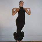 Halter Neck Ruffle Hem Mermaid Dress H6158