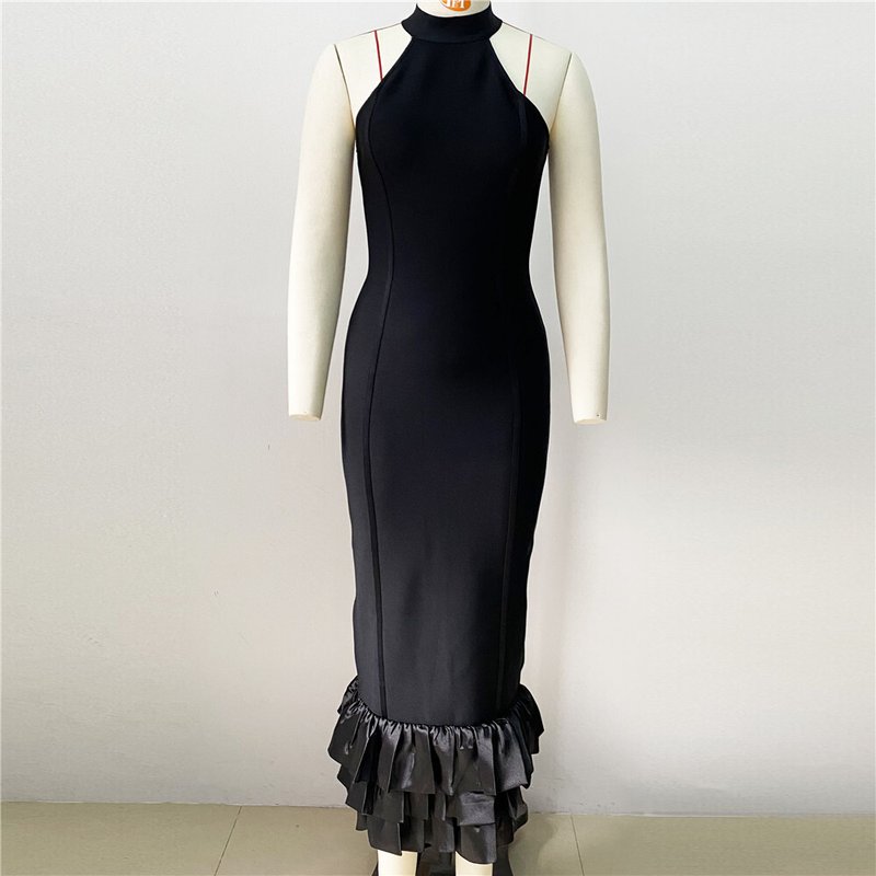 Halter Neck Ruffle Hem Mermaid Dress H6158