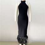 Halter Neck Ruffle Hem Mermaid Dress H6158