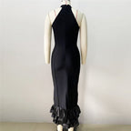 Halter Neck Ruffle Hem Mermaid Dress H6158
