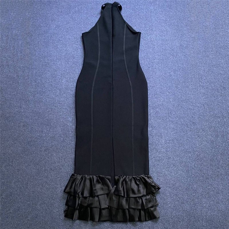 Halter Neck Ruffle Hem Mermaid Dress H6158